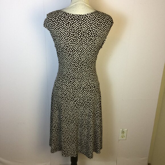 En Focus Studio Midi Dress Sz 10 Womans Brown White Polka Dot Ruched Cap Sleeve - Picture 2 of 12